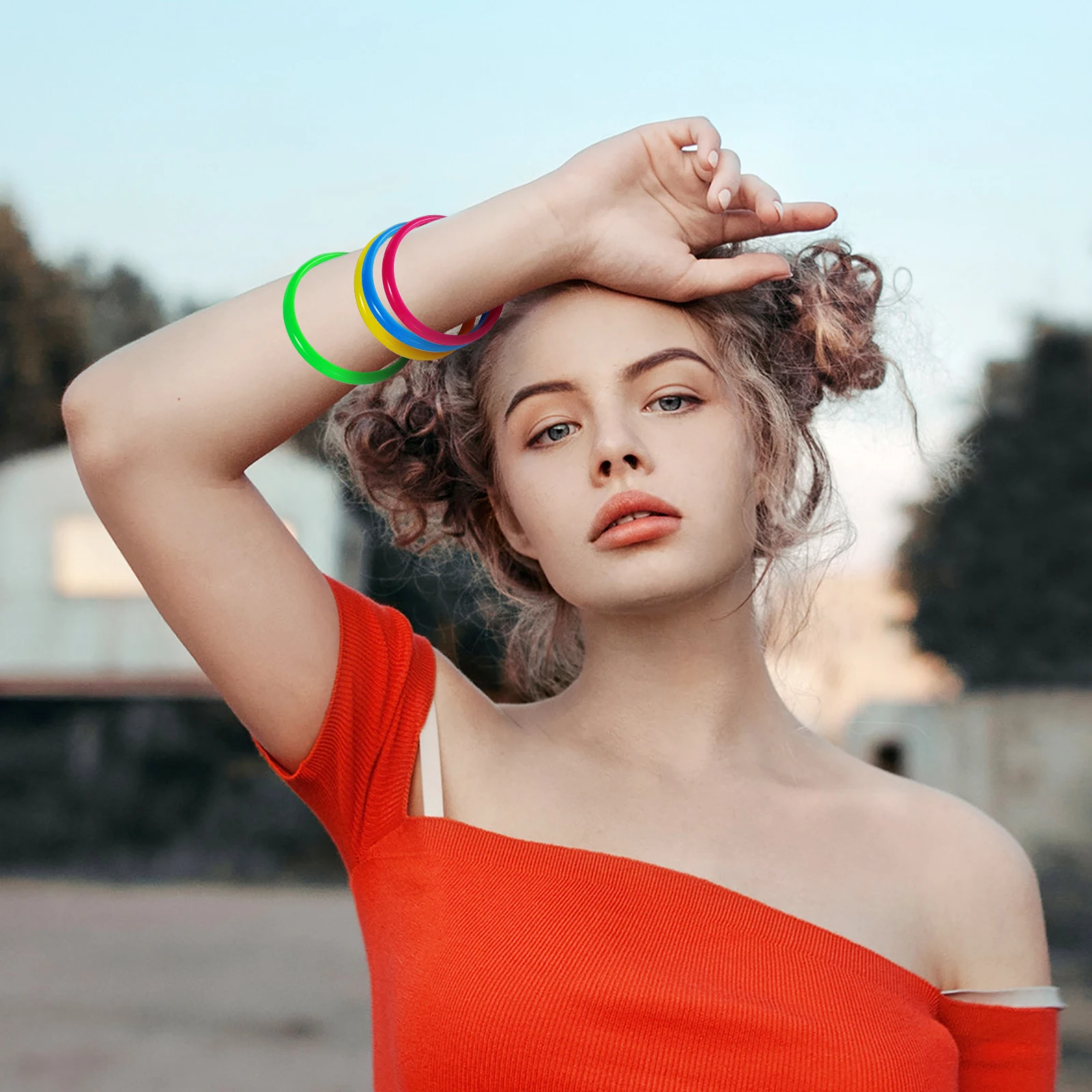 

12Pcs Plastic Resin Bangle Bracelets Set Flexible Solid Color Mixed 3 Inch Wristbands for Women Teenagers Kids