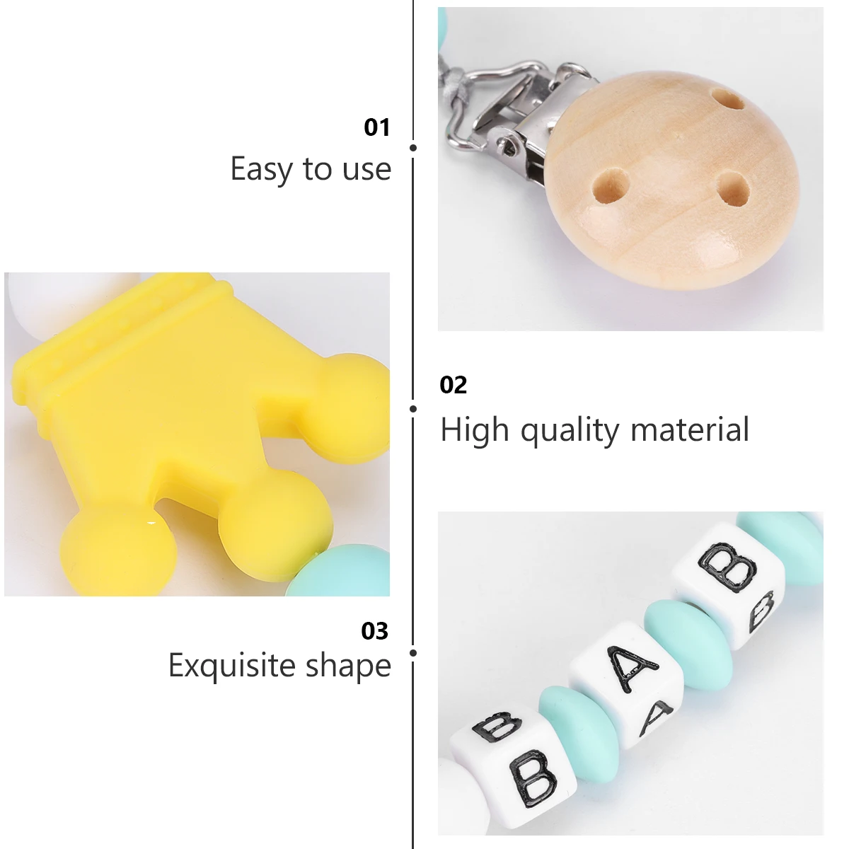 

1pc Pacifier Chain Baby Silicone Soother Clip Teeth Ring Holder Pacifier Soother Clip Gum Chain No Wrap Bright Color Safe Design
