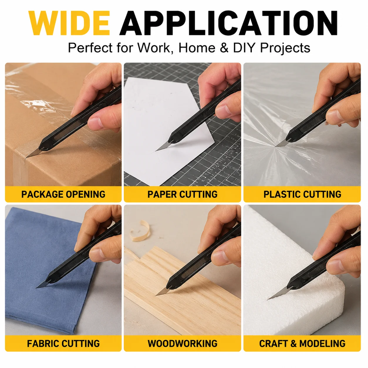 9mm Aluminum Utility Knife  Black Blade Retractable Box Cutter for Vinyl Paper Leather Craft Cutting