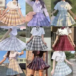 2022 Summer Women  Pleated Mini Skirts Plaid  for Girls High Waist JK  Preppy Style Dance Sexy