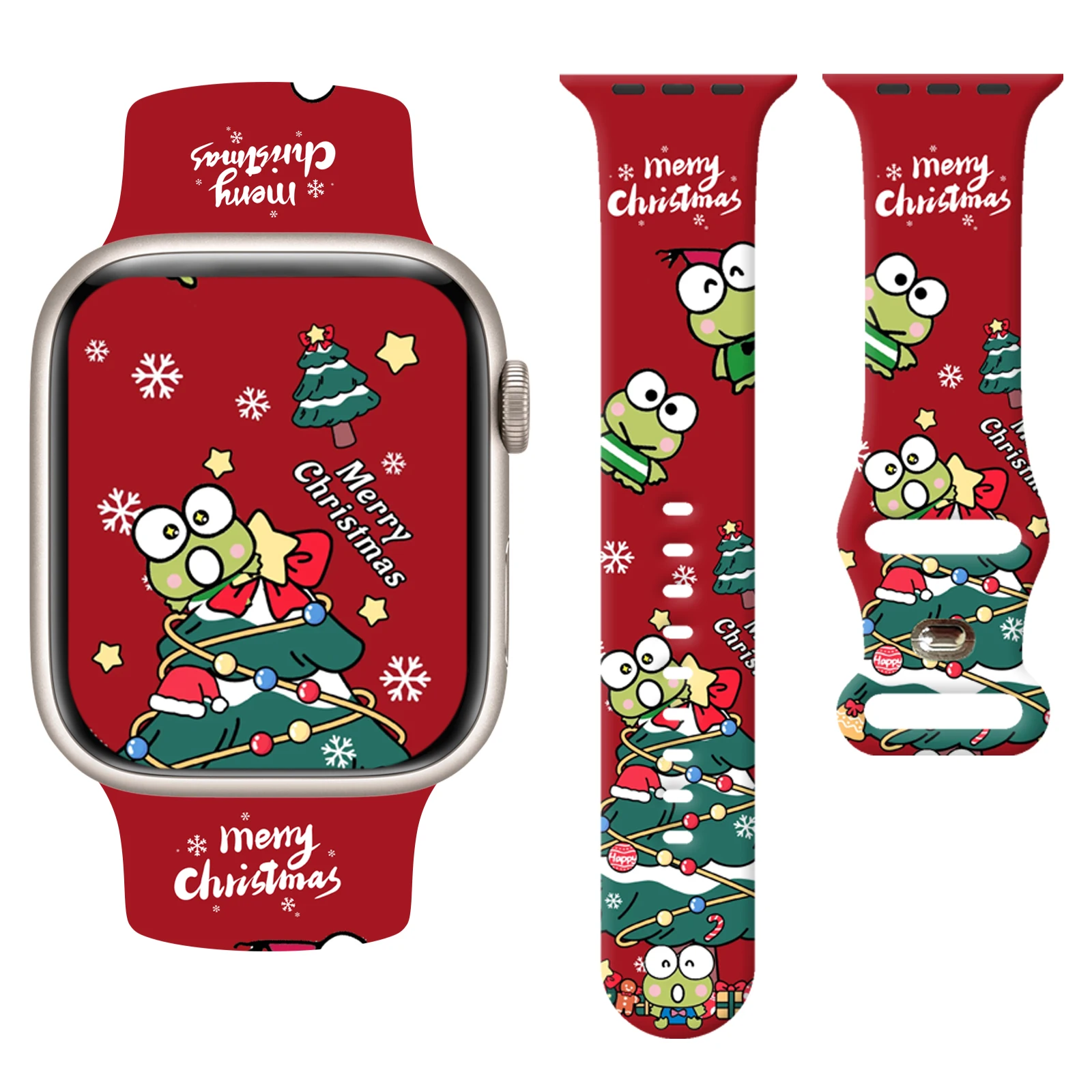 

Christmas Keroppi Series Strap for Apple Watch 11 10 9 8 7 SE Silicone Band Replaceable Watchband for iWatch 46mm 42mm 41mm 40mm