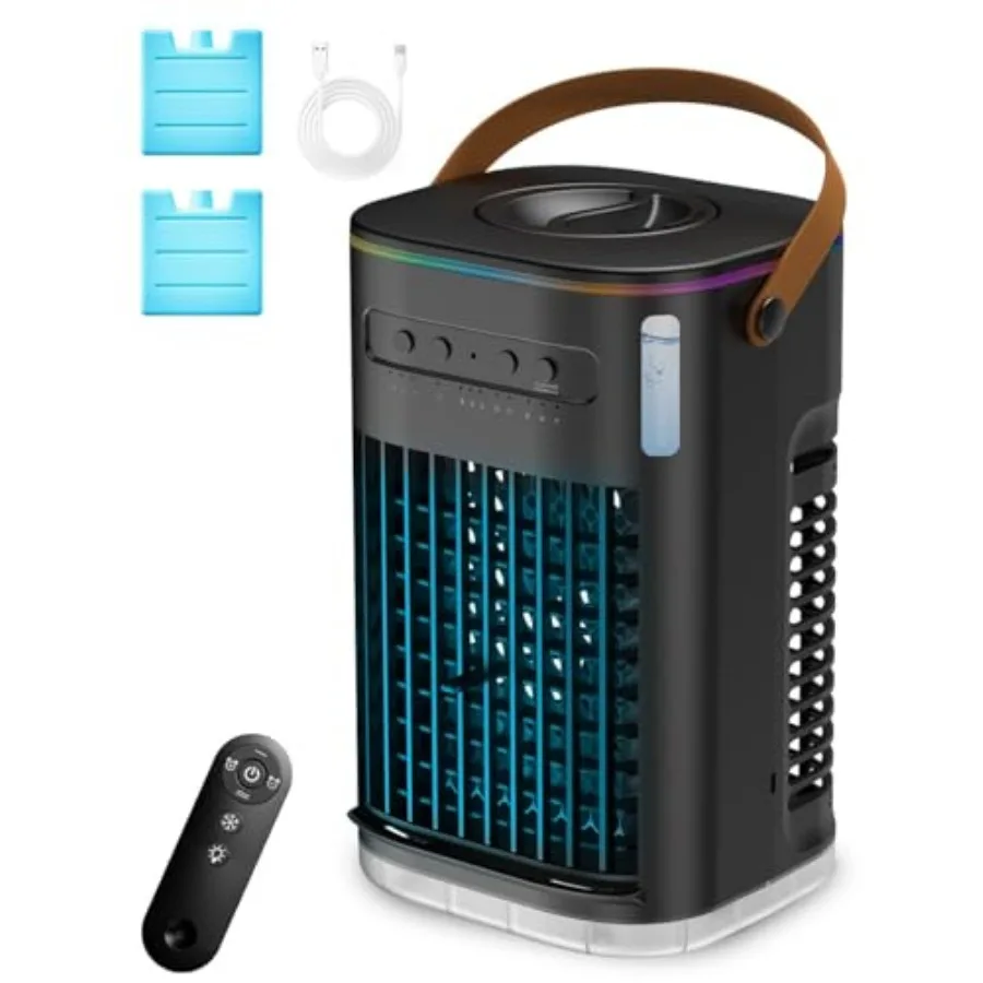 Small Air Conditioner Portable Ac Unit, Evaporative Air Cooler With 2Ice Packs and 1.2L Water Tank, Personal Air Cooler with Re — Small