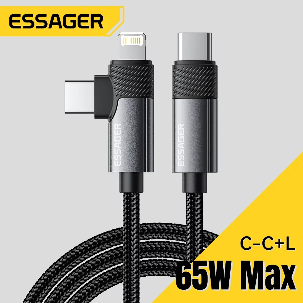 Essager 2 in 1 USB Type C Cable 65W PD Fast Charging Wire Type C To Li...