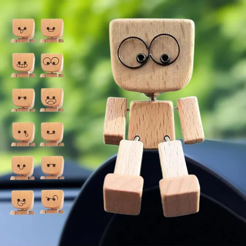 Shaking Man Statue Handmade Wooden Man Figurine with Shaking Feet Unique Car Dashboard Decoration Desktop Ornament for Home