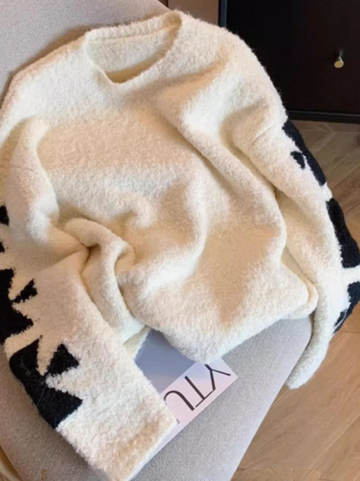 

Женский вязаный свитер оверсайз, осенне-зимняя внутренняя одежда, футболка, круглый теплый пушистый топ Ne Long Sve