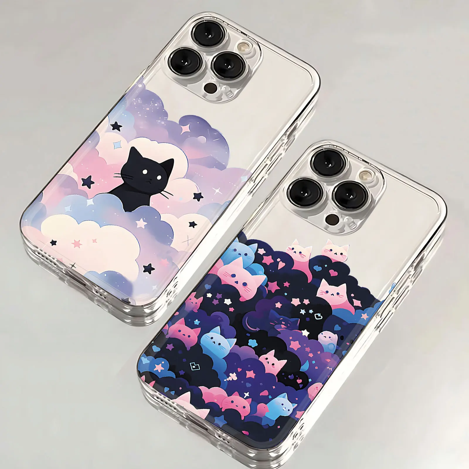 

Cartoon Starry Sky Black Cat Phone Case For Samsung S24 S23 S22 S21 S20 S10 FE Note20 Note10 Plus Ultra Lite 5G Clear Soft TPU