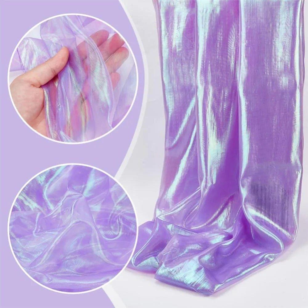 6.6×1.6 Yards Organza Fabric Rainbow Gradient Lace Iridescent Holographic Gauze Fabric for Dress Curtain Photography Background view 4