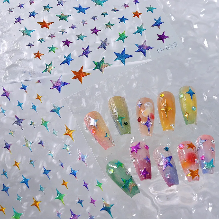 

1pcs 5D Kawaii Jelly Nail Art Stickers Five Colored Starlight Silver Adhesive Nail Decorations Supplies Stickers Bronzing Decals