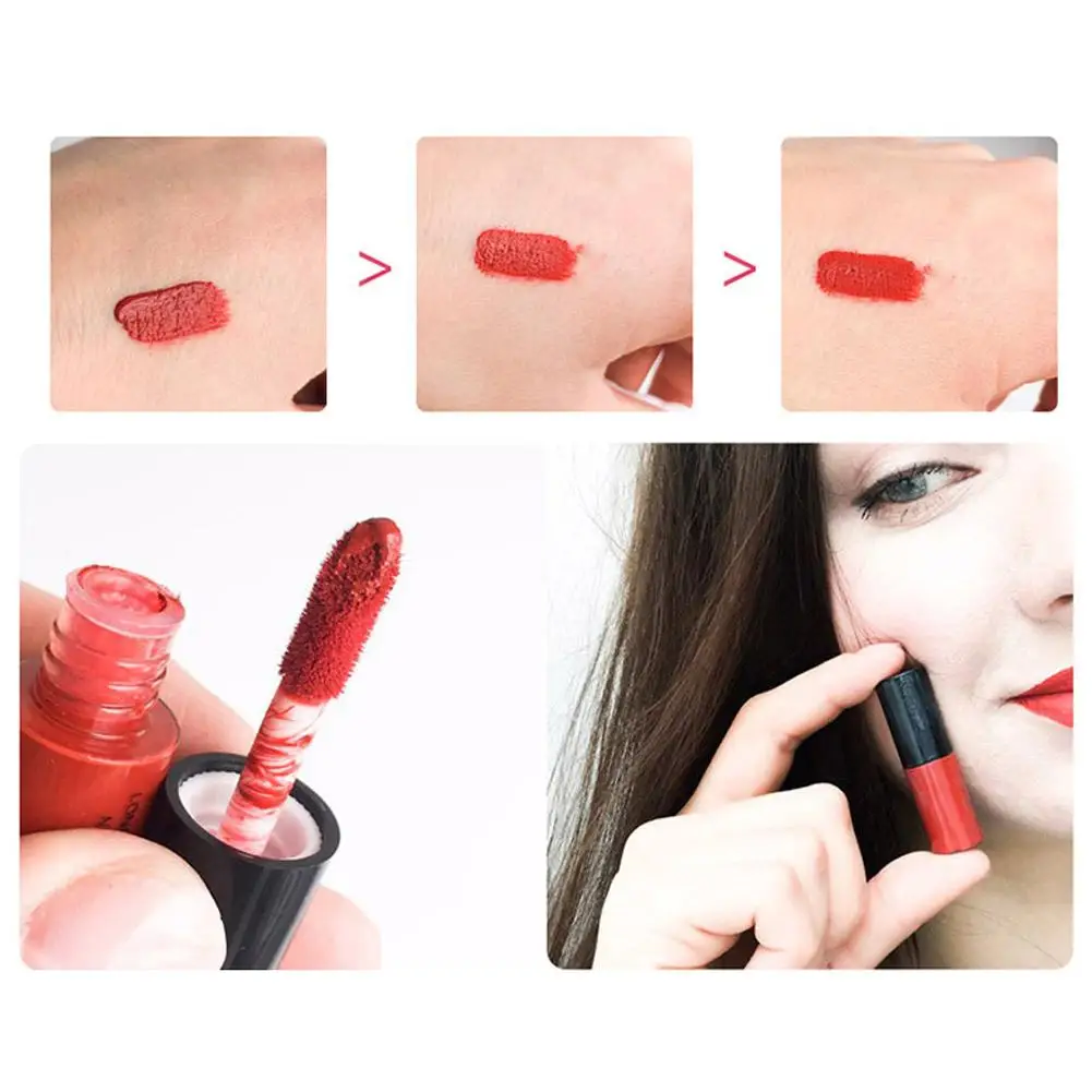 ลิปกลอสแบบมืออาชีพ12สีตัวอย่างลิปกลอสแบบถ้วยเคลือบด้านเครื่องสำอาง lipstik Tahan lama ของเหลวติดทนนาน N7O5