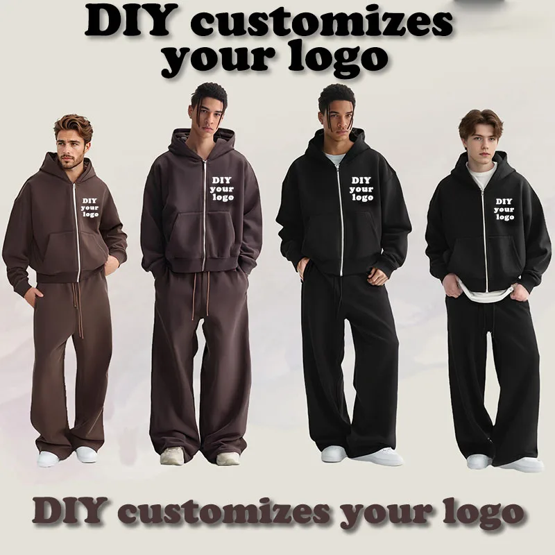 

DIY customizes your logo with high-quality casual jogging two-piece men's sportswear hoodie and pants two-piece set