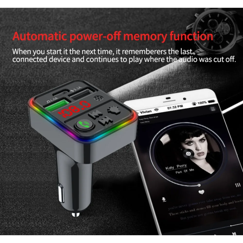 F18 High Quality Bluetooth 5.0 Cigarette Lighter Socket Car Charger Adapter MP3 Player FM Transmitters Dual USB 12-24V QC3.0