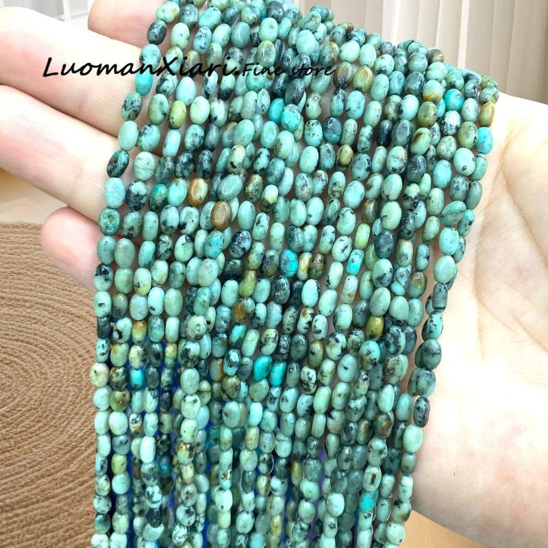 Natural Stone 4x6MM Oval Shape African Turquoise Loose Spacer Beads for Jewelry Making Diy Earrings Bracelets Charms Accessories