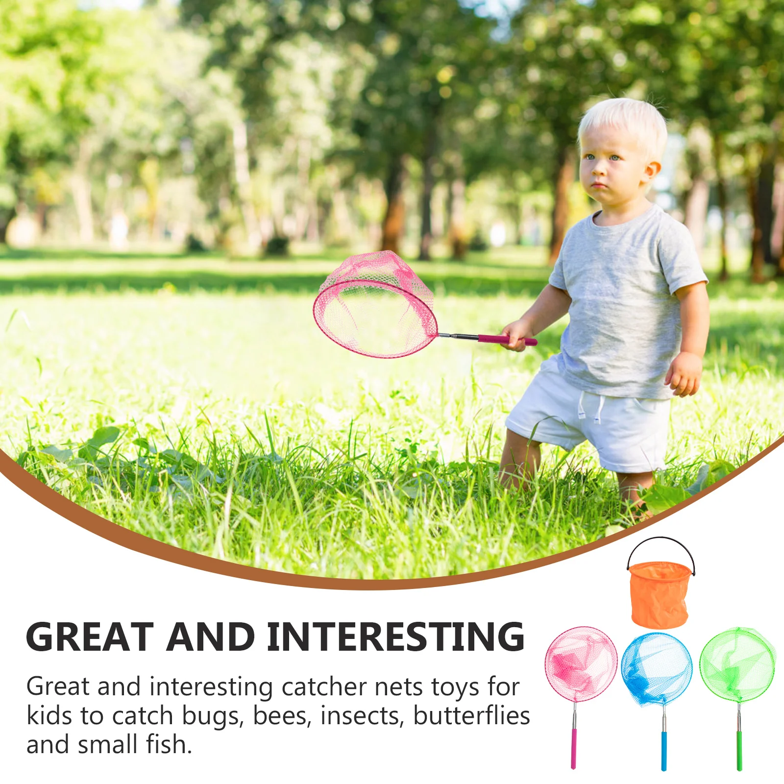 1 set di reti estensibili per la cattura dei pesci, secchio da esterno per bambini, rete leggera e robusta per piccoli pesci, farfalle, reti, giocattoli