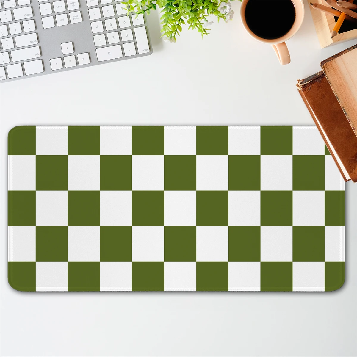 Imagem -02 - Grande Base Antiderrapante Gaming Mouse Pad Quadrados Verde e Branco Tapete de Mesa Grande Jogo Mousepad Acessórios de Escritório Longa Competição