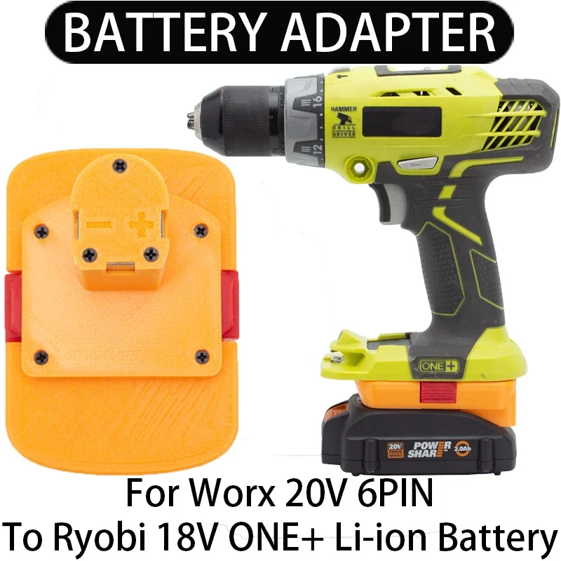 Battery Adapter/Converter for Ryobi 18V ONE+ tools to Worx 20V 6PIN Li-Ion Battery Adapter Power Tool Accessory 