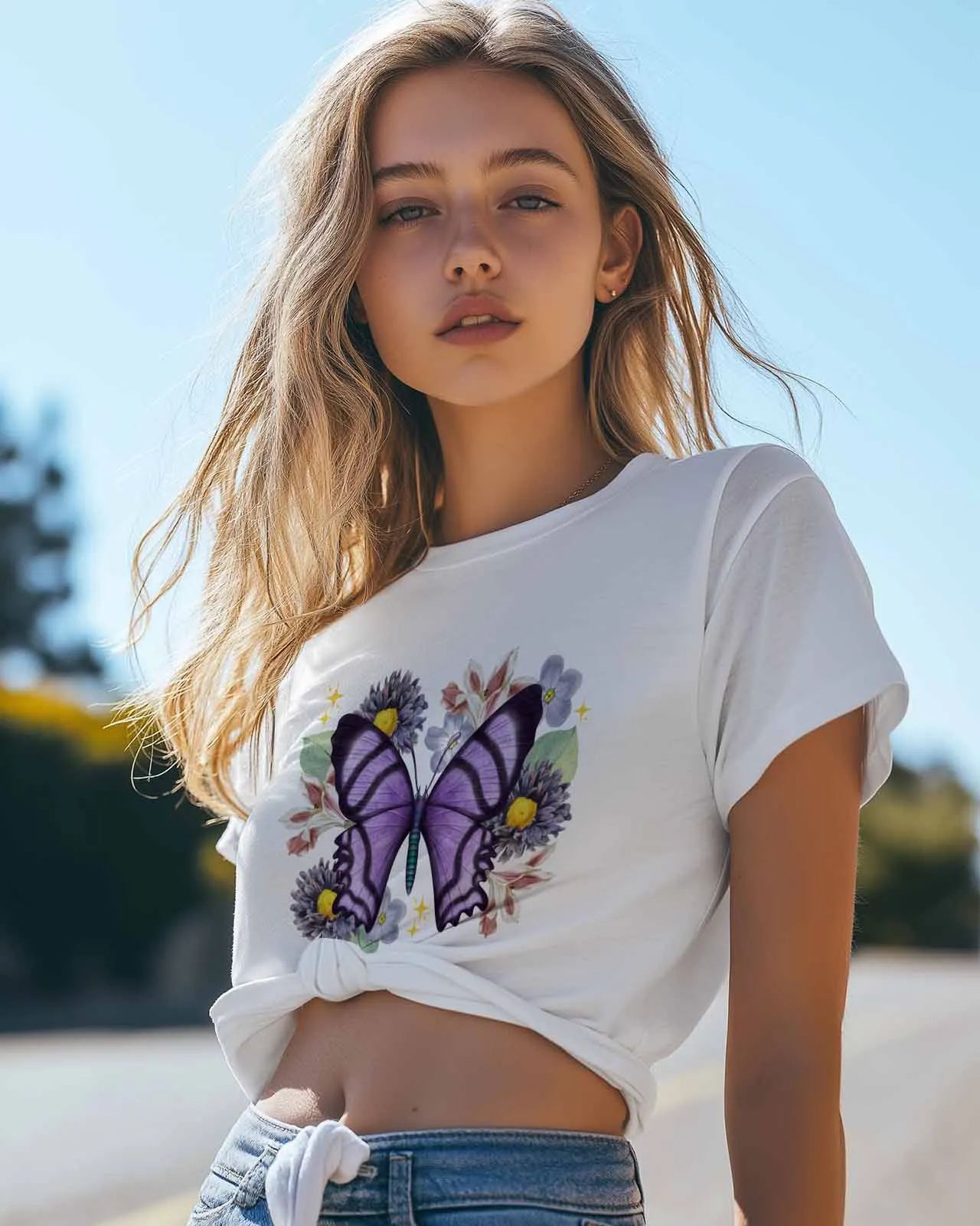 Butterfly Lily Leaves T-Shirt Lover Gift Sweatshirt Fitness T-shirt Short Sleeve O-neck Clothing Tops