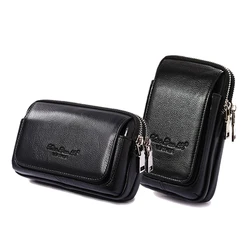 Men Cowhide Genuine Leather  Cell/Mobile Phone Cover Case skin Hip Belt Bum Purse Fanny Pack Waist Bag Pouch