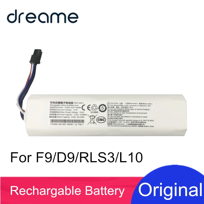 

Original Battery for Dreame Robot Vacuum Mop Cleaner D9 F9 L10 L10 Pro Trouver Finder RLS3 Lithium-ion Battery Pack 4INR19/66-2