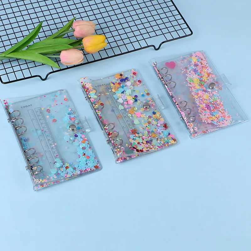 2024 A5 A6 Glitter Bead Shell Transparent Notebook Planner Organizer Binder Books Journal Spiral Personal Clear Shell