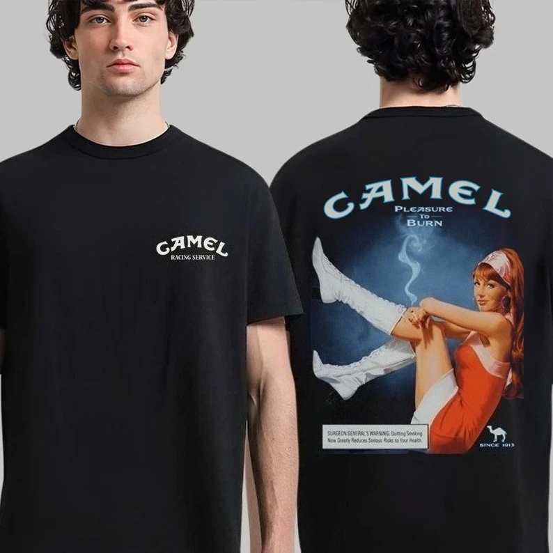 Retro Camel Cigarettes Pleasure to Burn T-Shirt Vintage Cotton Short Sleeve Casual Streetwear Men Women Clothing Harajuku Tops