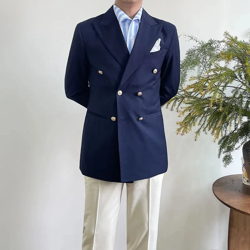 

Gold Button Suit For Mens Groom's Wedding 1 Pieces Slim Fit Blazer Wide Shawl Lapel Luxury Men Suit Custom Made Tuxedo