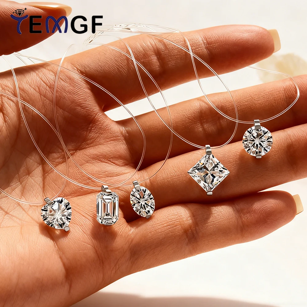 

TEMGF 6,5 мм муассанит кулон ожерелья невидимая прозрачная леска для женщин и девочек простые изящные ювелирные изделия подарки с GRA