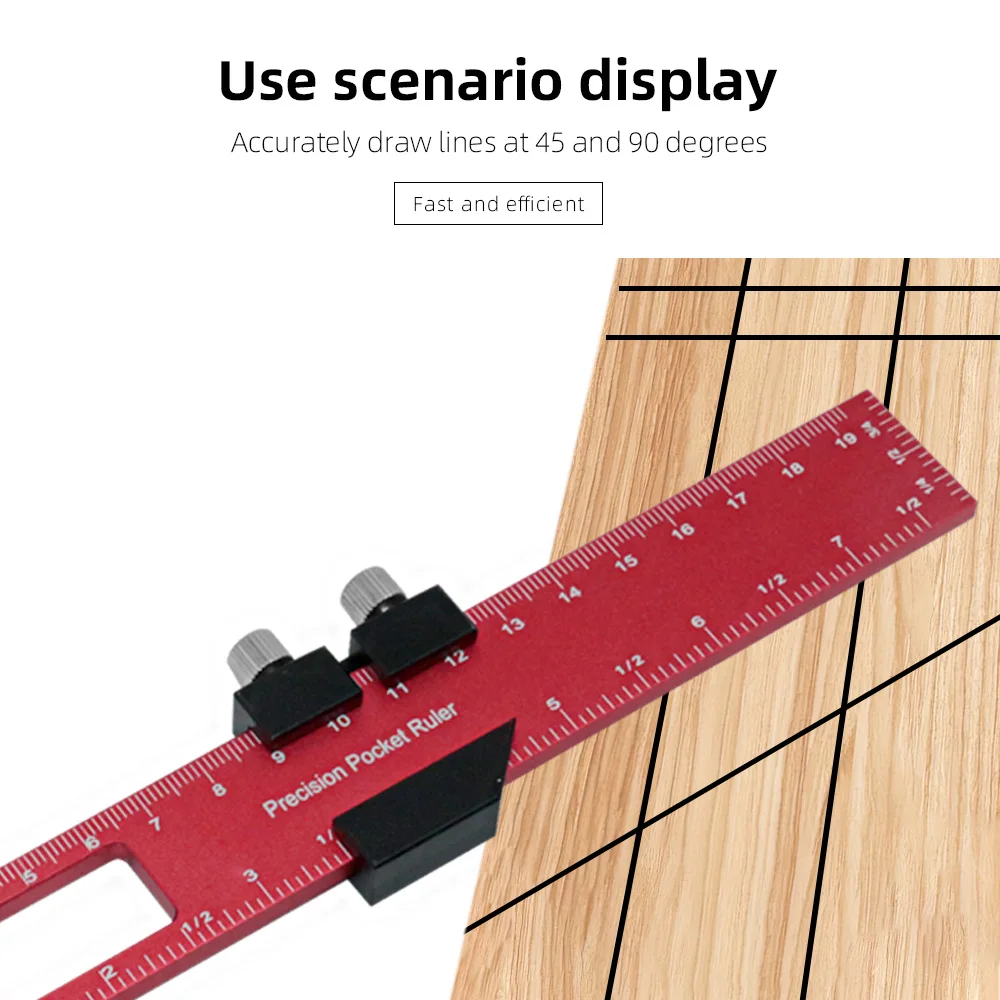 Aluminum Woodworking Ruler Pocket Layout Precision Tool with T-Track Slide Stops for Crafting Inch & Metric Scale