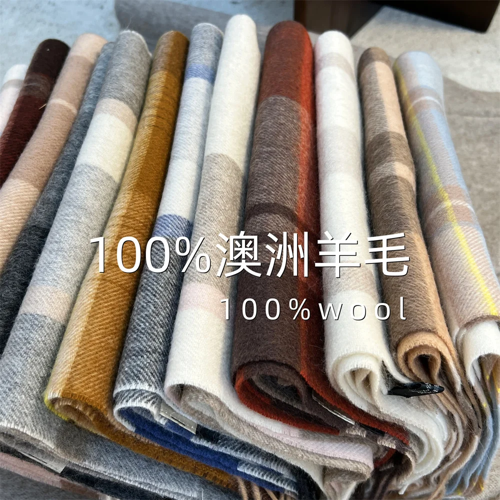 2024  England 100% Wool Checked Scarf Winter Men and Women Student Couple Warm Neckerchief Birthday Present