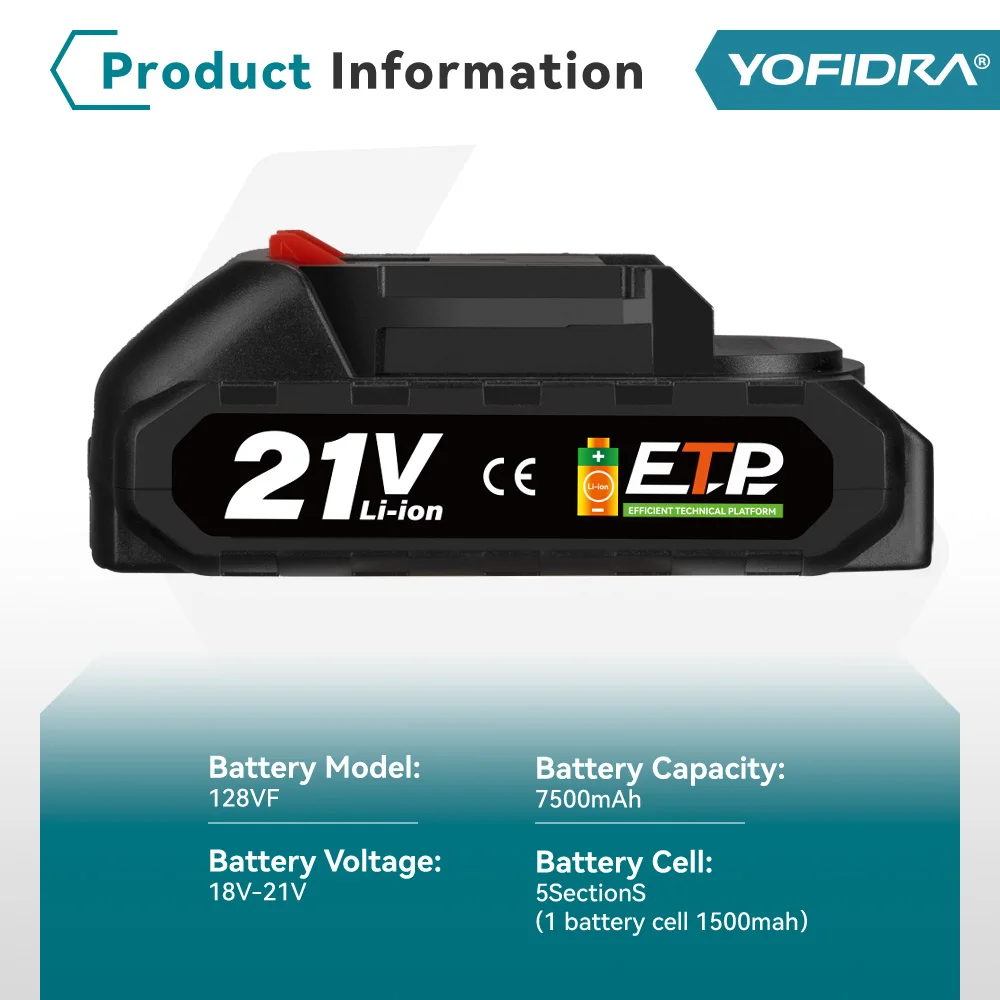 YOFIDRA 18-21V Wiederaufladbare Lithium-Batterie für Bürstenlose Kettensäge Bohrmaschine Elektrischer Schraubenschlüssel für Makita 21V 18V Akku – Detail 3