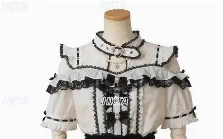 Japonês liz mina camisa feminina verão fora do ombro grande arco manga curta topo bonito menina bluseshigh cintura 2 peça saia conjunto