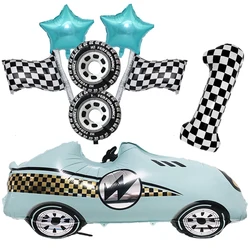 Large Cartoon Blue Racing Car Number Digital Balloon Set Boys Birthday Party Baby Shower Race Car Party Decor Kids Favor Gifts