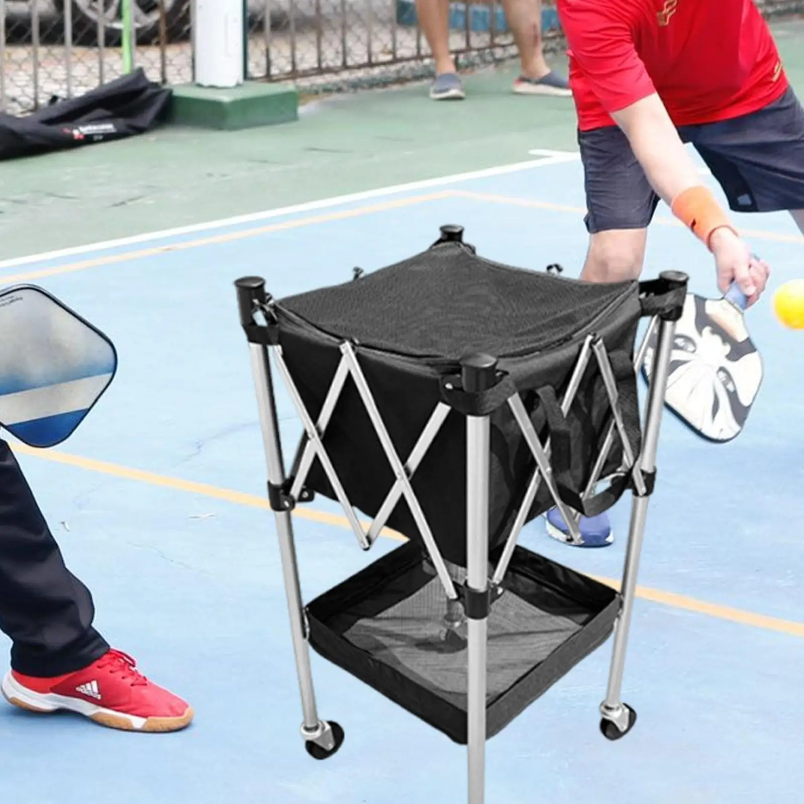 

Tennis Cart Teaching Cart, Portable Coach Ball Cart Foldable Pickleball Storage Cart for Clubs