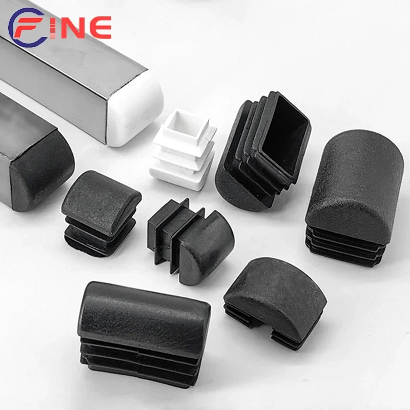 Square Plastic Blanking End Caps Tube Pipe Inserts Plug Bung for table chair leg cover furniture feet protector Black White