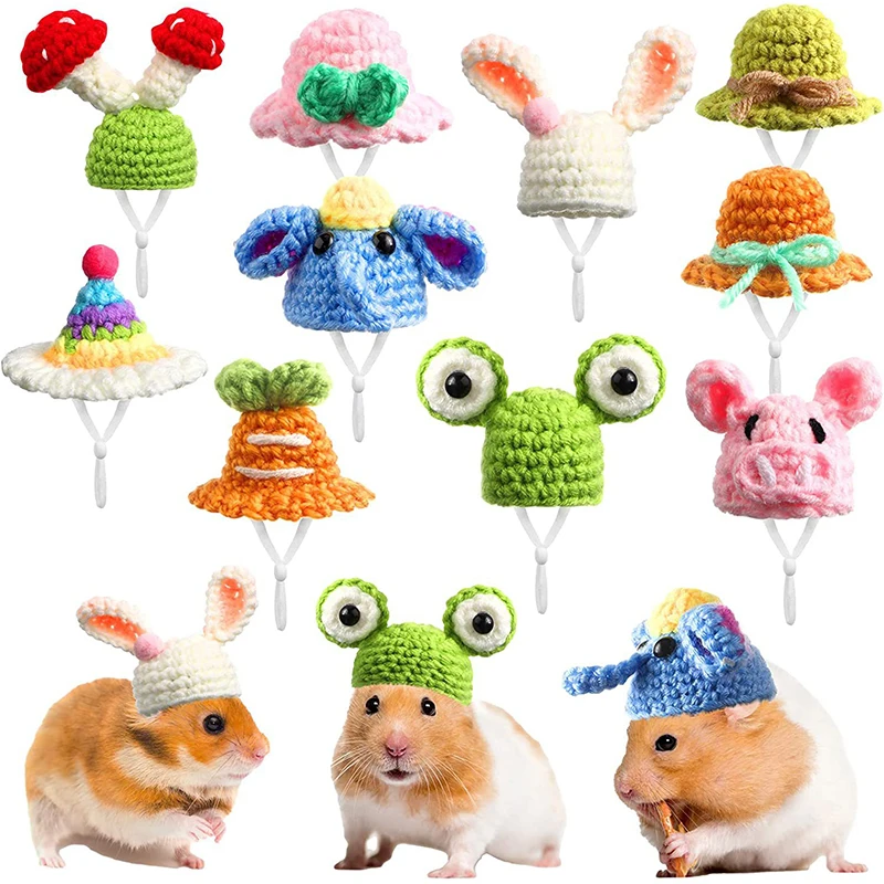 1PC New Hand Crocheted Hamster Hat Pet Accessories Chipmunk Rat Small Animal Knitted Caps Cute Hamster Clothes Headwear Supplies