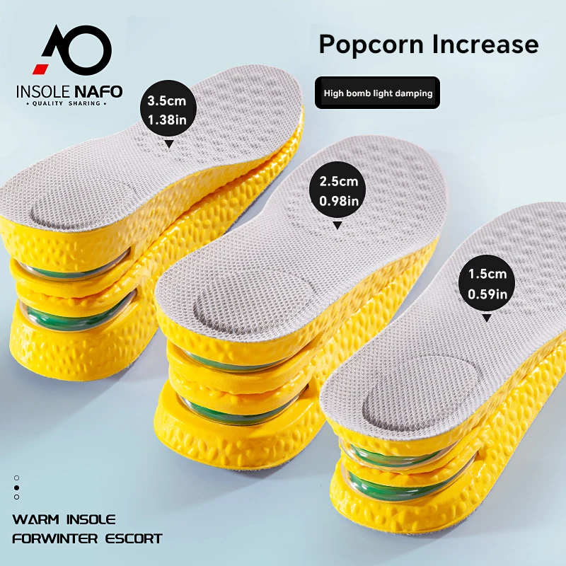 1 Pair New pioneer Yellow Height Increase Insoles Air Cushion Shock Absorption High Elasticity Breathable Insoles For Men Women