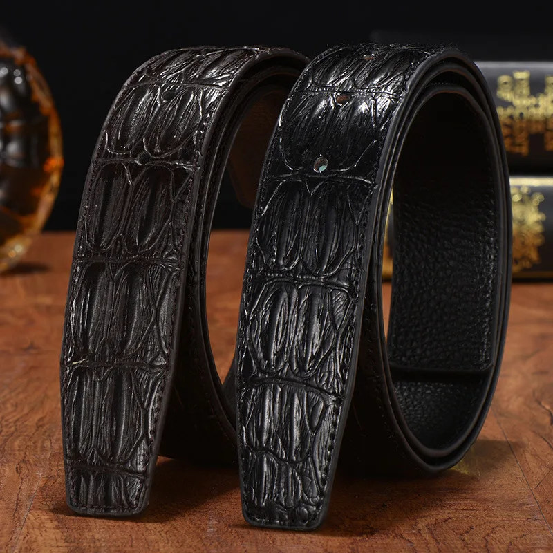 

New High Quality 3.8cm Wide Crocodile Grain Retro Belt Without Buckle for Men Genuine Leather Waist Strap Fashion Waistband