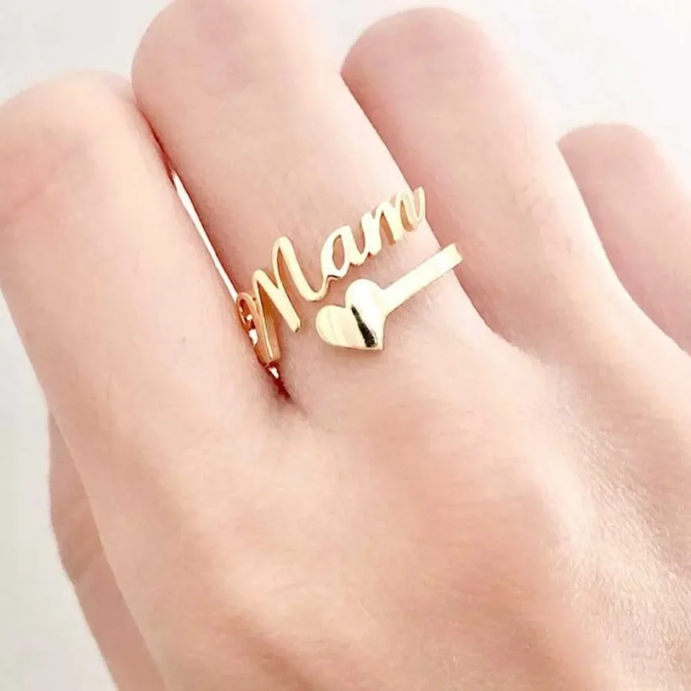 Personalised Custom Name Ring Stainless Steel Jewelry Adjustable Love Heart Couple Promise Rings for Women Valentine's Day Gifts