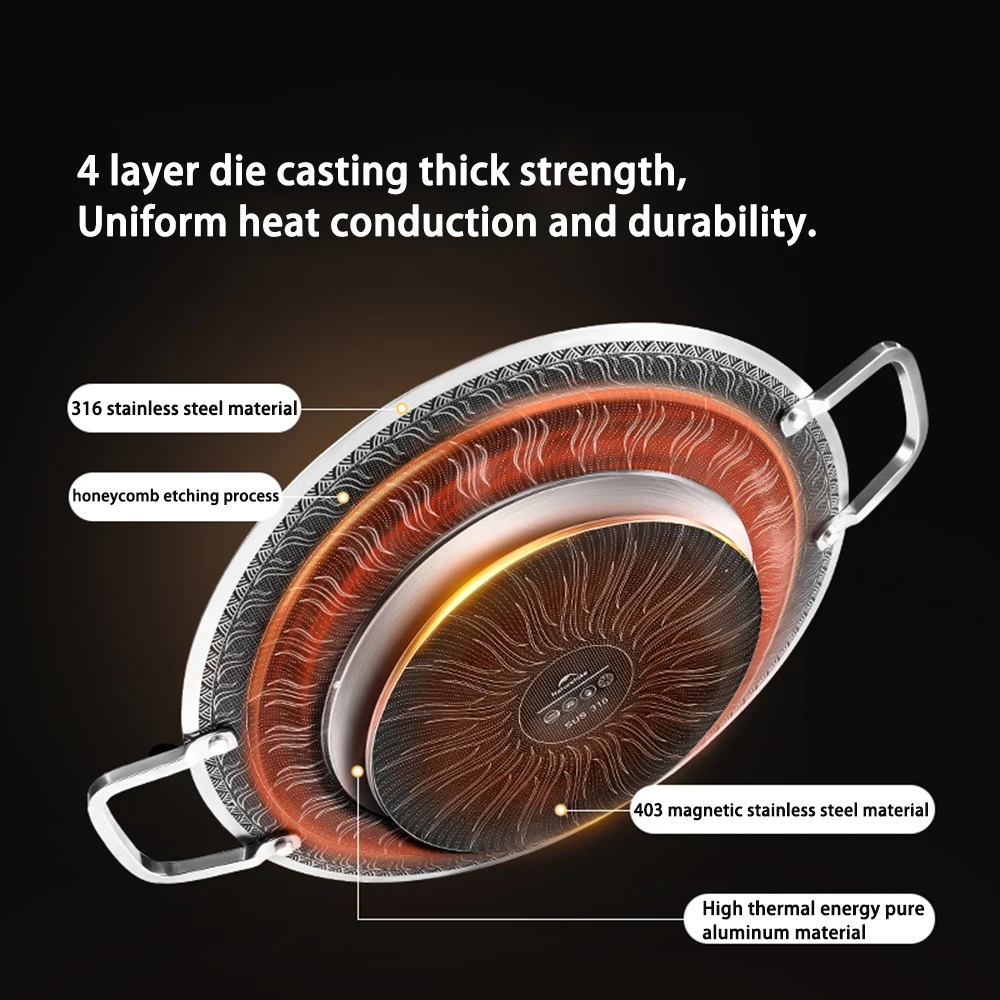 Naturehike الفولاذ المقاوم للصدأ مقلاة شواء مستديرة غير عصا لوحة الشواء شواء شواء السفر في الهواء الطلق التخييم مقلاة صينية فرن ألومنيوم #4