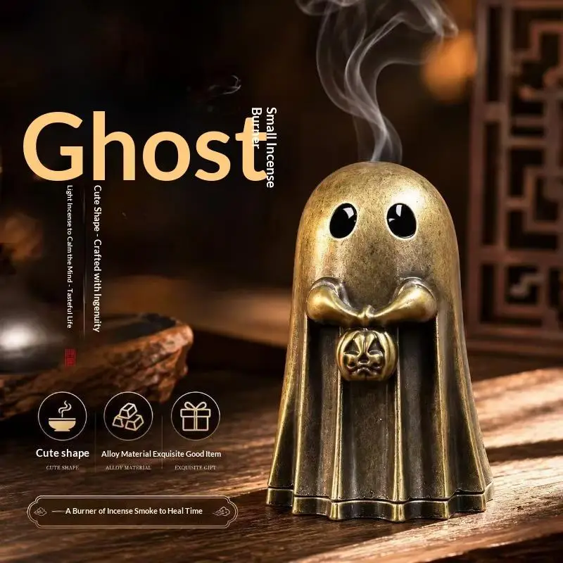 Ghost Pumpkin Incense Burner Holder Halloween Themed Spooky Fragrance Diffuser Unique Ornament for Home Patio Party Decor