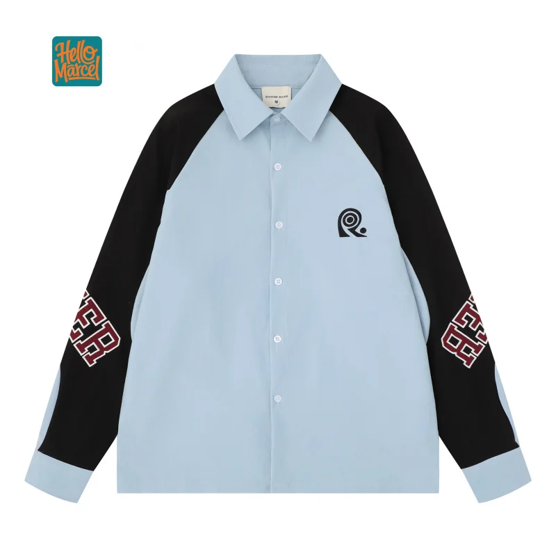 HELLOMARCEL EU US Size Luxury Quality Casual Shirt Street Wear Spring Autumn Oversize Color Block Raglan Long Sleeve Shirt