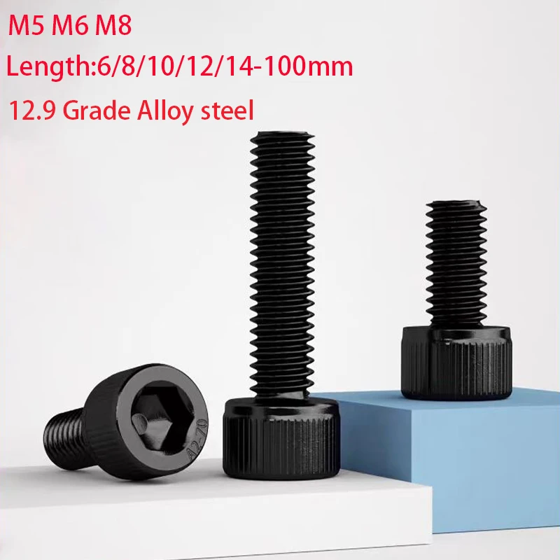 2-50pcs  M5 M6 M8 Hexagon Socket Head Cap Bolt Screw Black 12.9 Grade Alloy Steel Black Allen Bolts Length 6/8/10/12/14/16-100mm