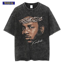 TIDESHEC Hip-Hop Streetwear Retro Tshirt Men Oversize Rapper Graphic Portrait T Shirt Cotton Washed Short Sleeve Vintage Tshirt