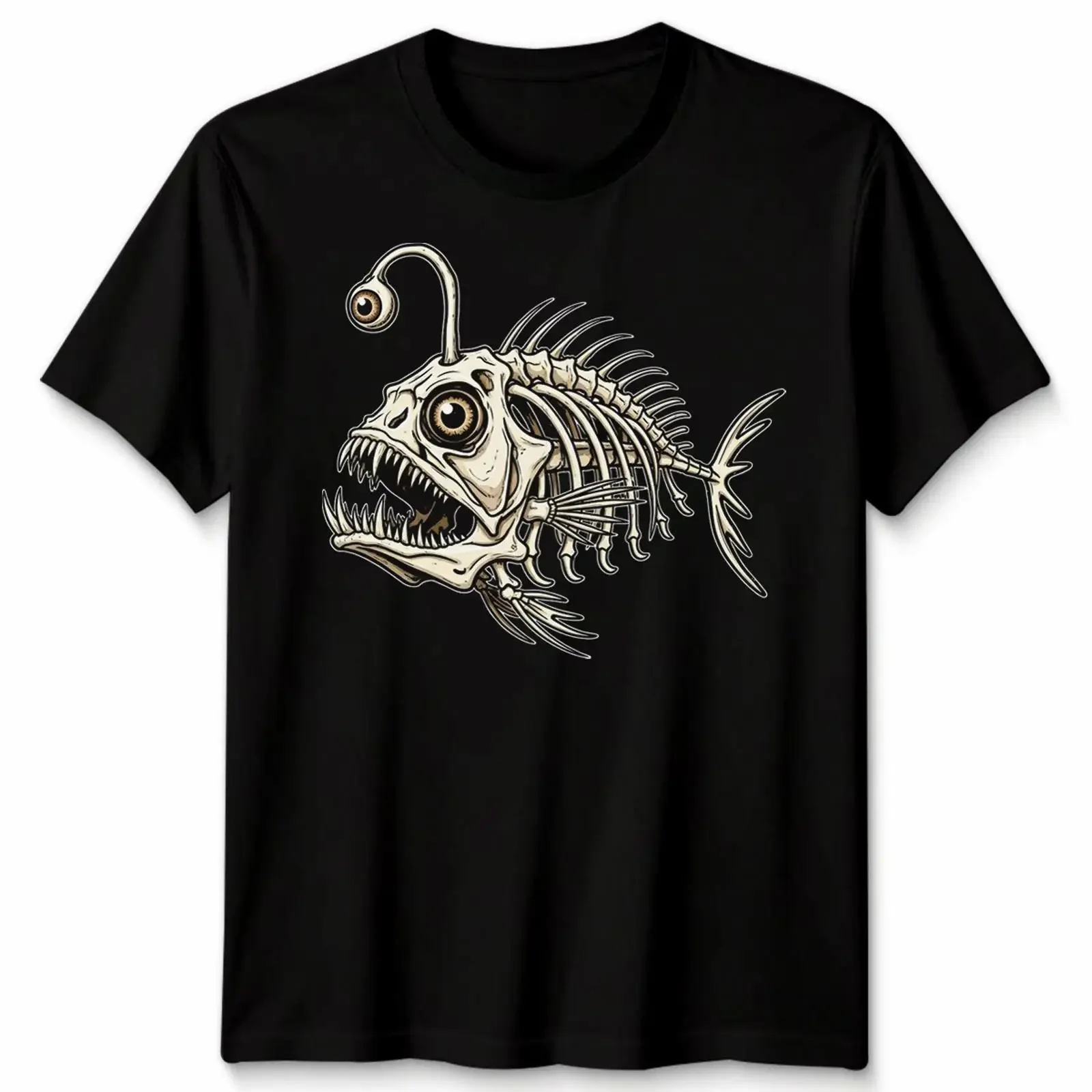 Bone Fish Weird Skeleton T Shirt Whiteblack  vintage Washed Stretched streetwear Comfortable designer clothes homme Slightly