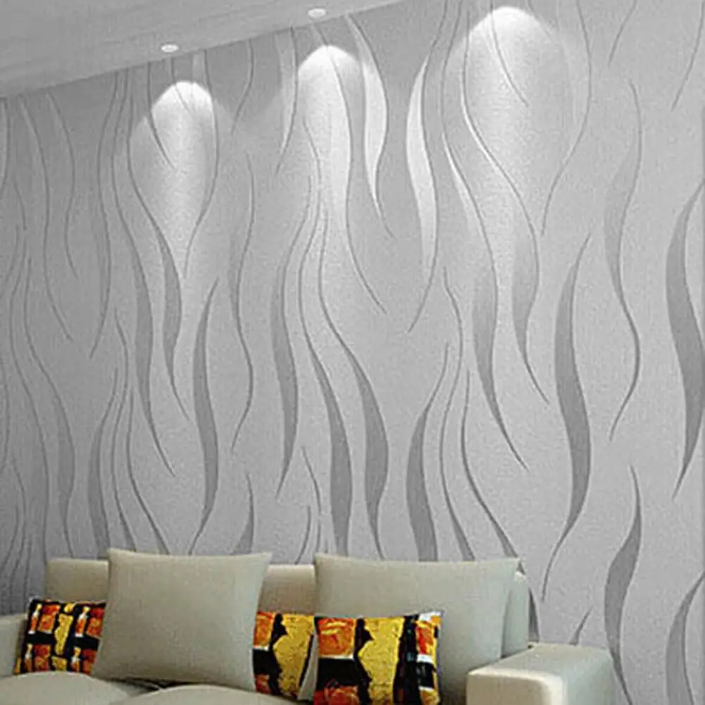53cm*10M Wall Sticker 3D Abstract Waves Stripes Pattern Dirt-proof Antistatic Decorative Nonwoven Bedroom Wallpaper