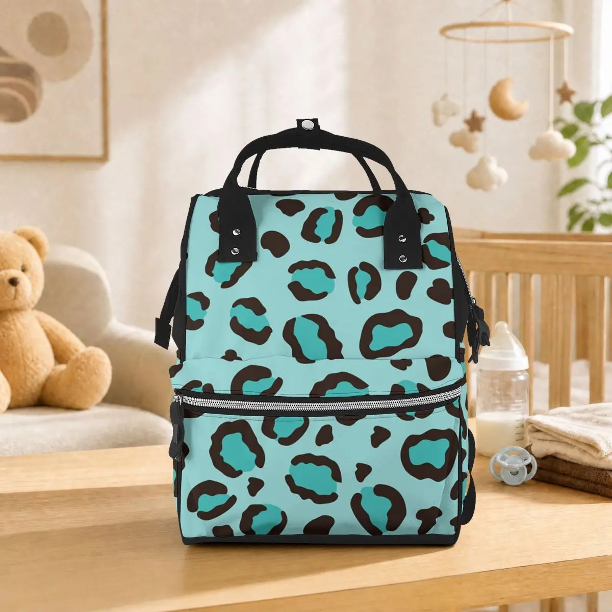 Cool Turquoise Blue Leopard Print Cheetah Student Backpack School Bag Hiking Travel Daypack for Men Women Bookbag Shoulder Bags