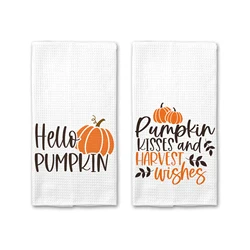 Funny Fall Tea Towel Sublimation Farm Fresh Pumpkin Harvest Wishes Waffle Kitchen Towel (2pcs)