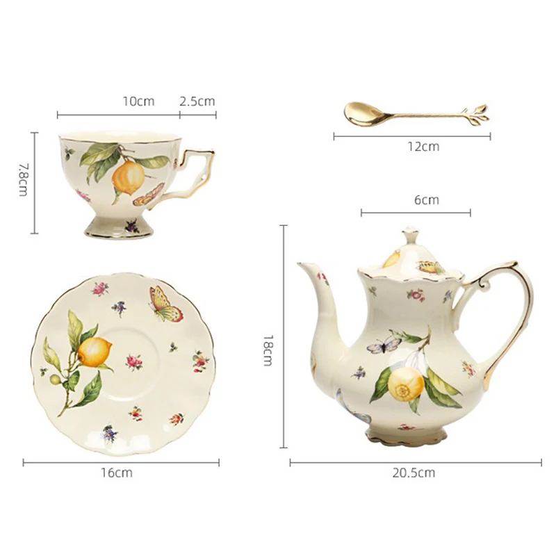 JUSTINLAU Lemon Espresso Cups Elegant Tea Set European Style Tea Cup and Saucers Set Ceramic Mug Coffee Cup Set Dessert Plate