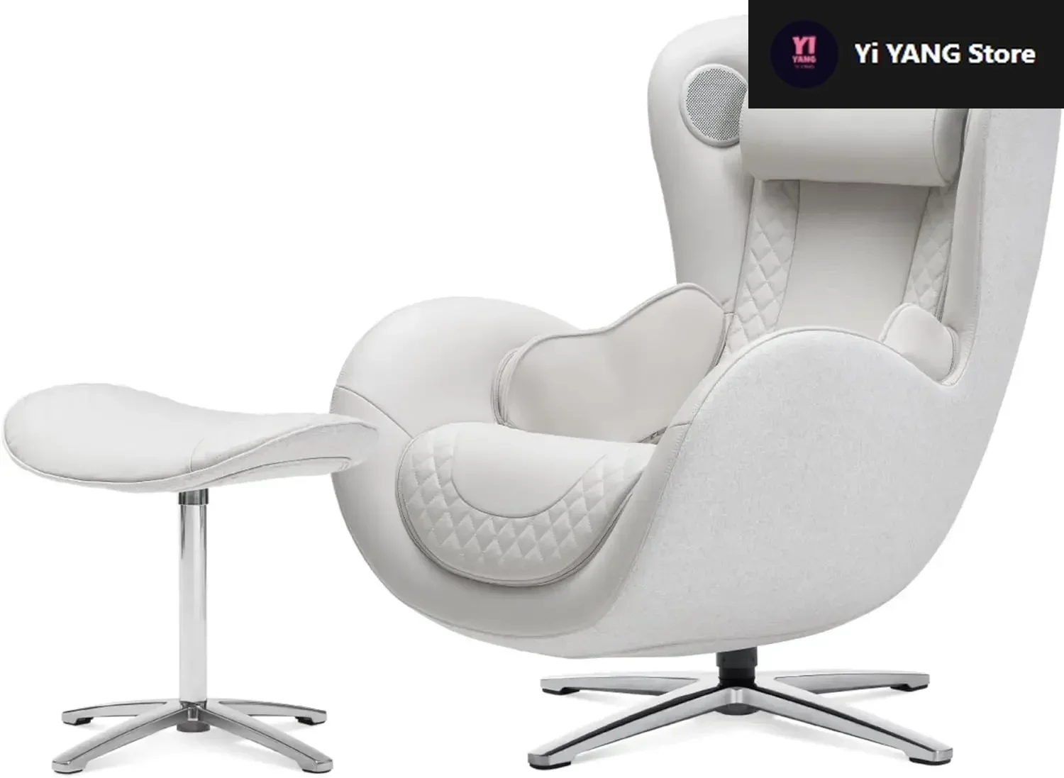 

Classic Massage Chair with Ottoman. White Leather Lounge Chair, with Percussive & Shiatsu Chair Massager