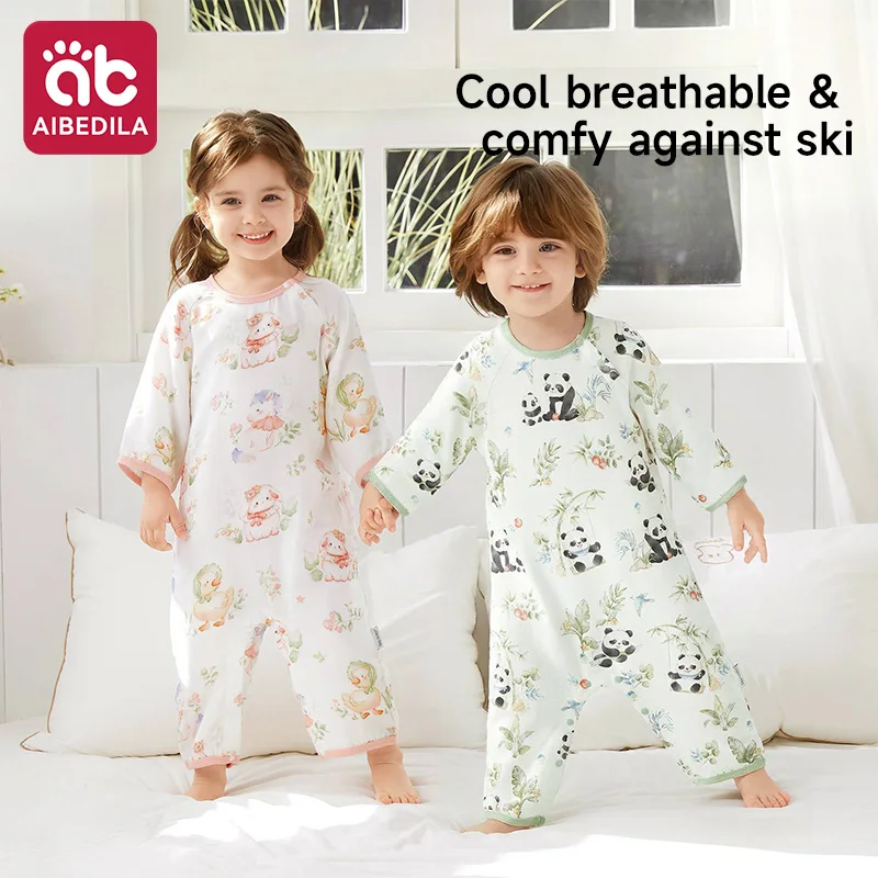 AIBEDILA Infant One Piece Pajamas Bamboo Fiber Thin Summer Aircon Sleepwear Newborn Baby Sleep Sack Boys Girls Home Outfit