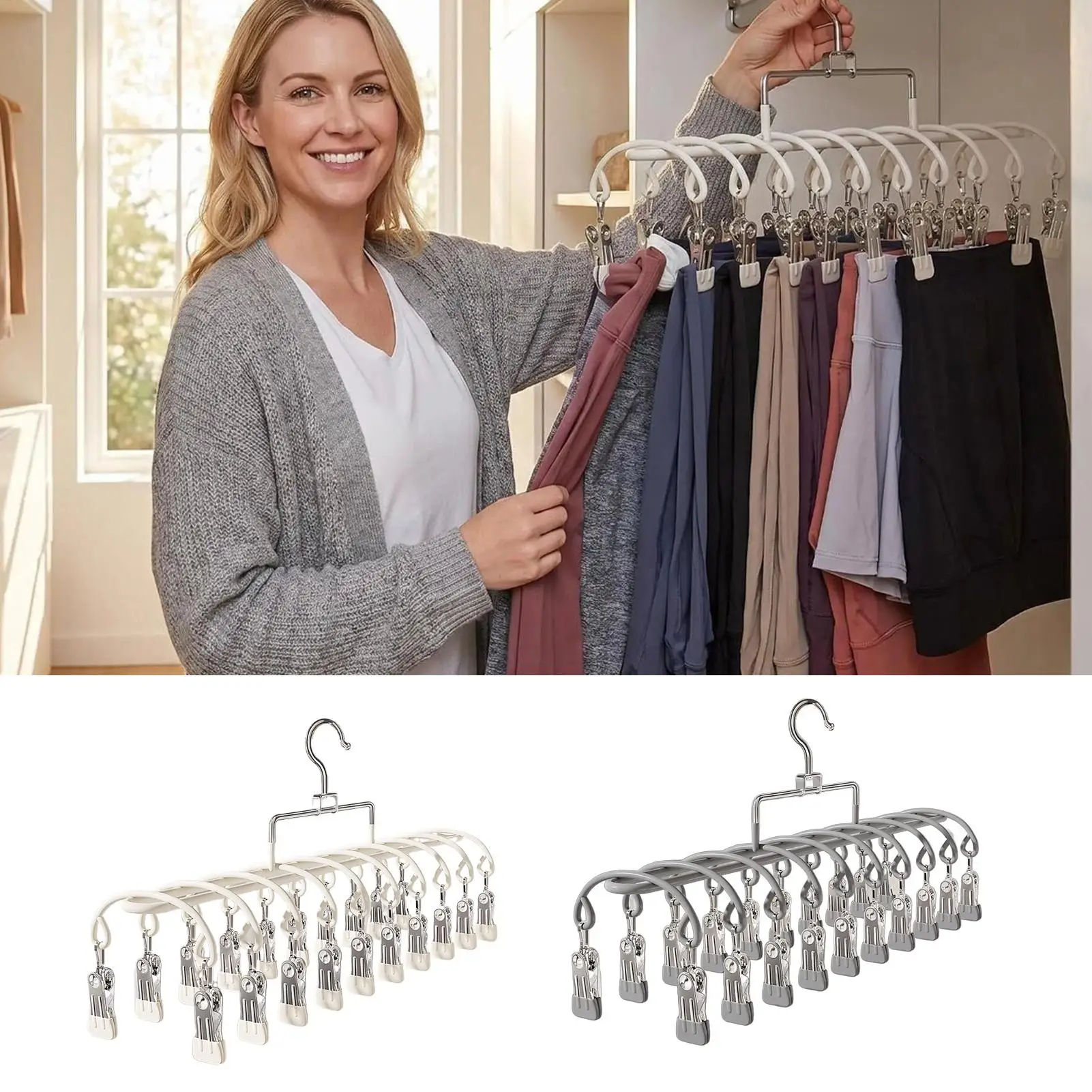 Fotografia 3: Organizador de Leggings e Calças com 20 Clipes para Armário, Quarto, Dormitório, Faculdade, Apartamento e Casa